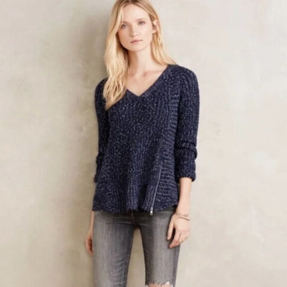 Anthropologie Moth purple/blue gnarled thick sweater with cool side zip